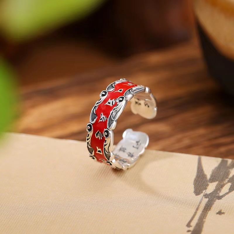 Six True Words Cinnabar Sivler Rings-Compassion