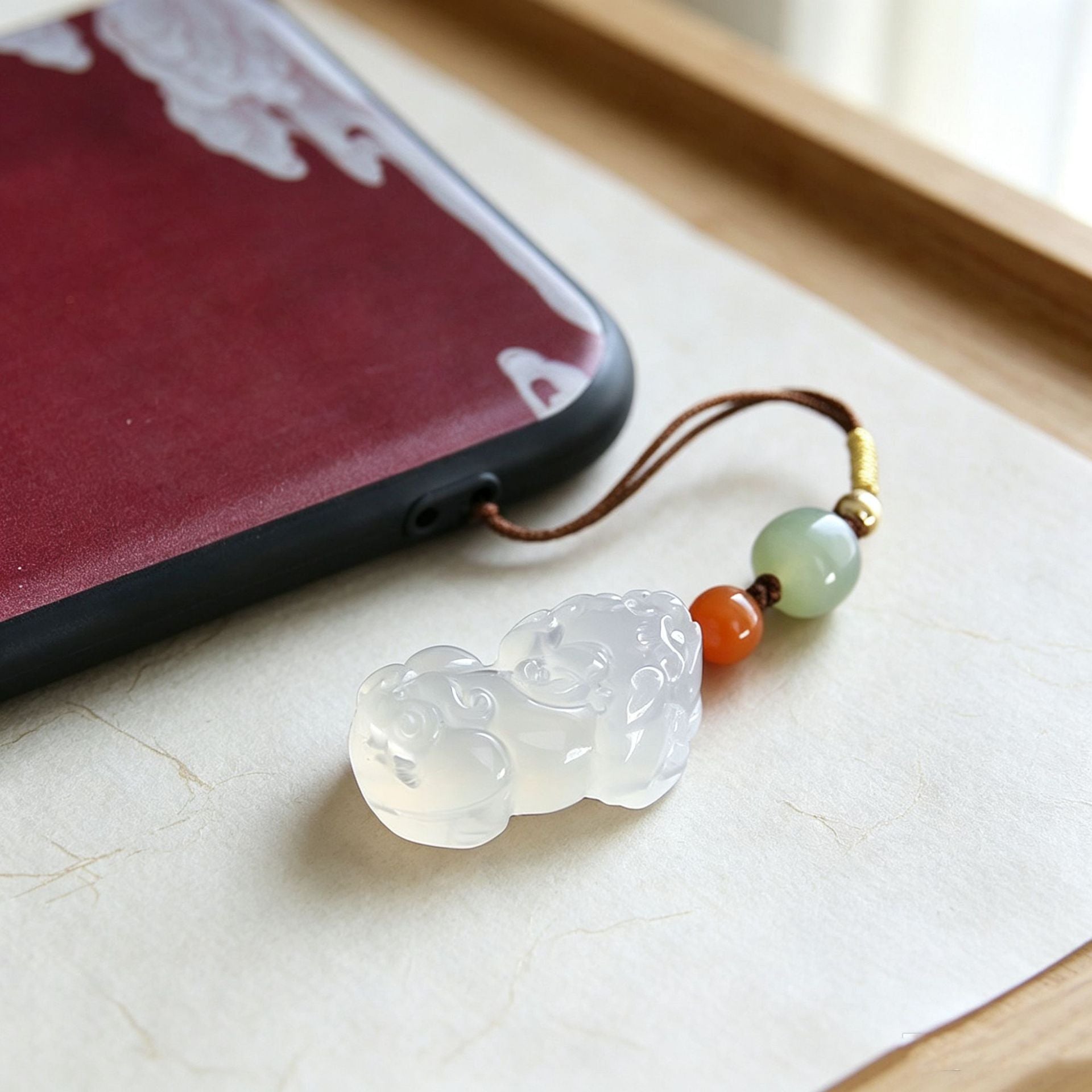 White Agate Pixiu Phone Charm-Purpose Close at Hand