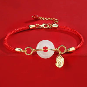 White Jade Pingan Red String Bracelet-Protection and Safety