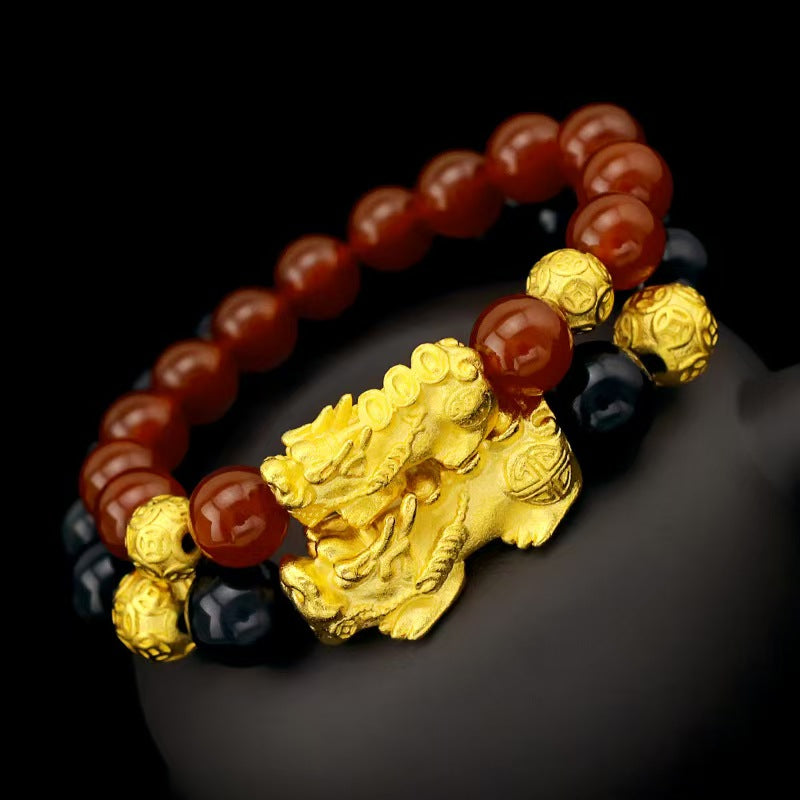 Golden Pixiu Obsidian Couple Bracelet -Attract Wealth