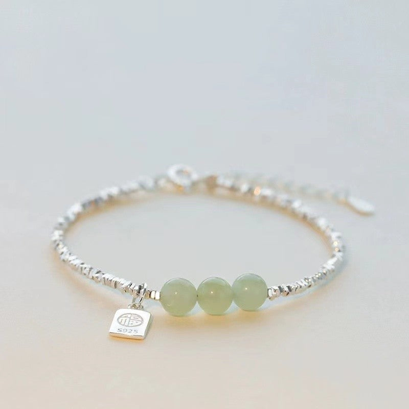 Fu Jade Beads Silver Bracelet-Prosperity