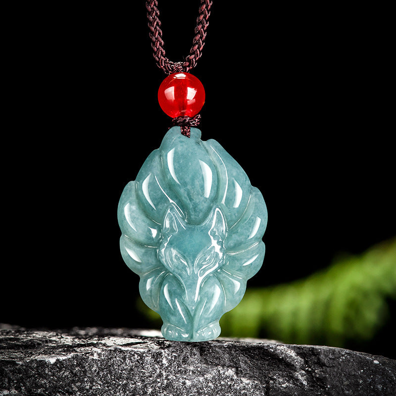 Blessing Longevity Nine-Tailed Fox Jade Pendant Necklace