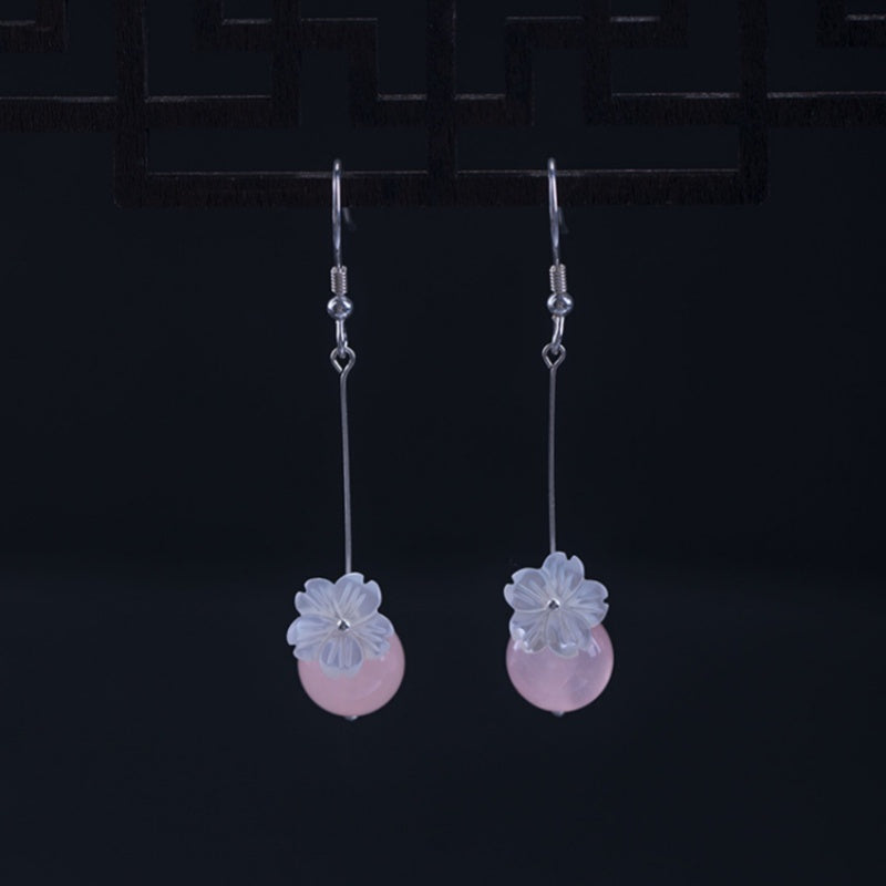 Gentle Bloom-Shell Flower Drop Earrings