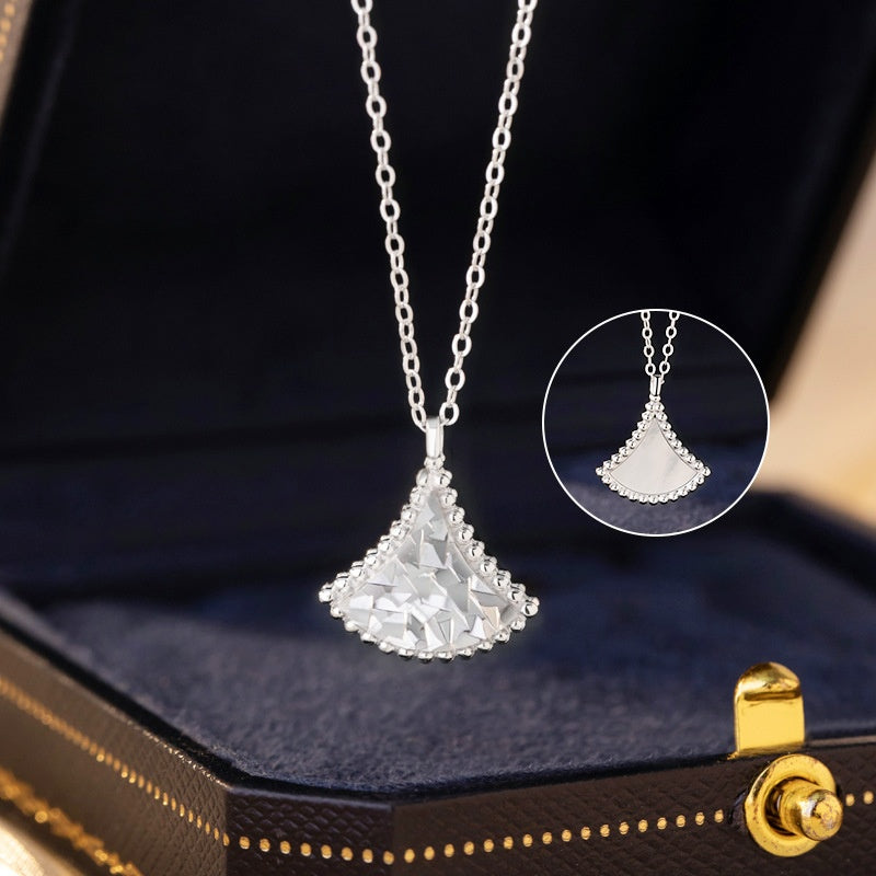 Mother-of-Pearl Fan Pendant Necklace-Quiet Grac