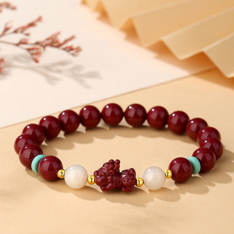 Pixiu Pressed Cinnabar Nephrite Jade Bracelet-Auspicious Abundance