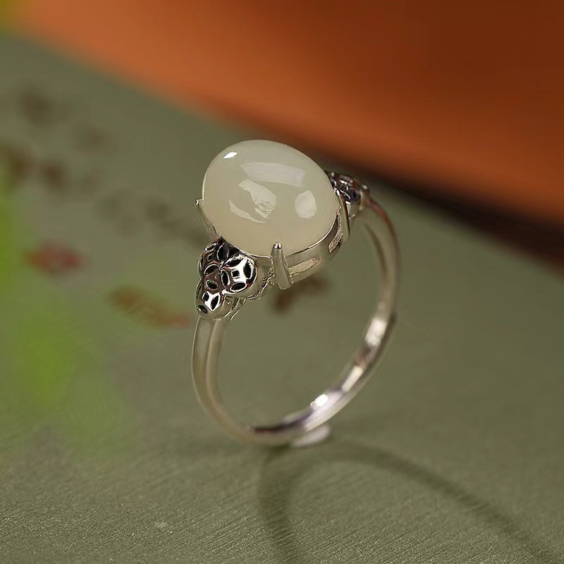 Green Jade Cabochon Ring-Prosperity Luck