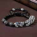 Five Emperor Coins & Pixiu Silver Cord Bracelet-Prosperity & Protection