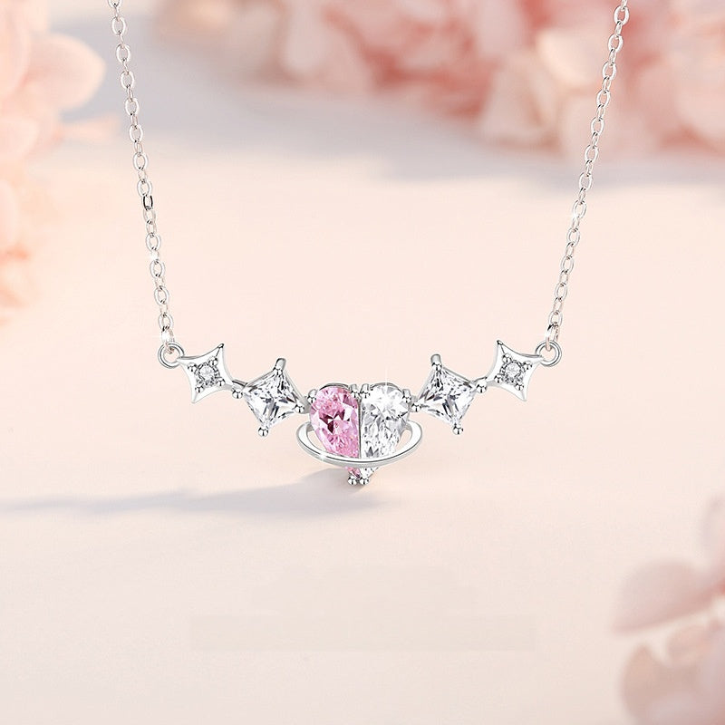 Heart Planet and Stars Silver Necklace-Hearts Together