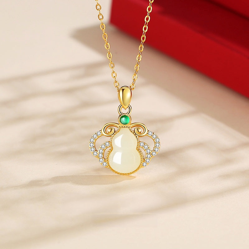 Gourd Nephrite Jade Pendant Necklace-Enduring Blessing