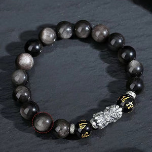 999 Silver Pixiu Black Obsidian Bracelet-Attract Luck