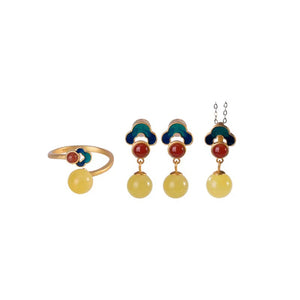 Auspicious Clouds Yellow Amber Jewely Set -Lucky and Prosperity