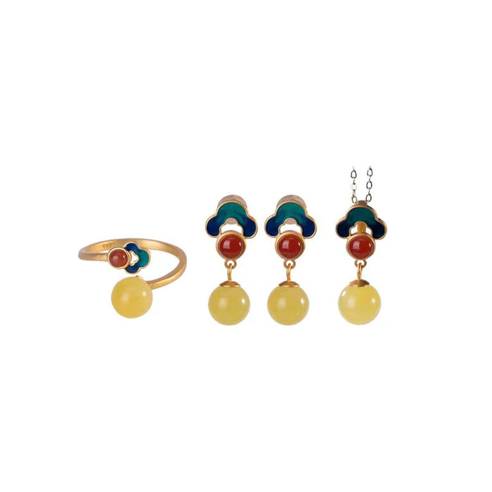 Auspicious Clouds Yellow Amber Jewely Set -Lucky and Prosperity