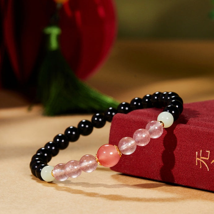 Black Obsidian South Red Agate Stretch Bracelet-Quiet Focus