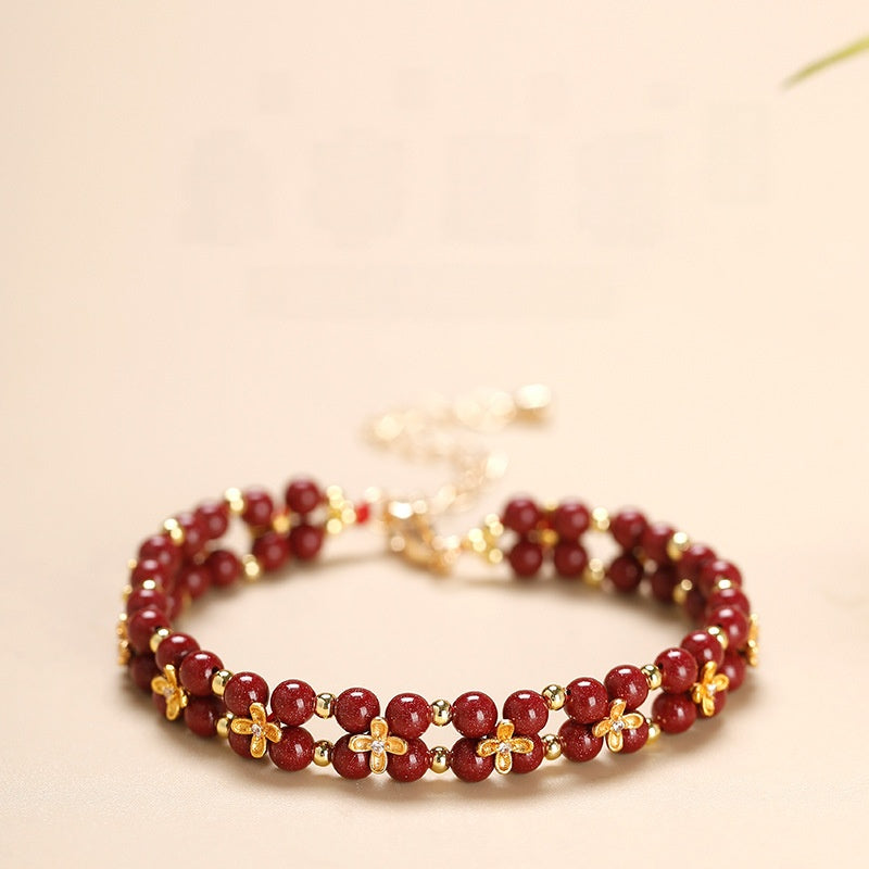 Cinnabar Four-Leaf Clover Bracelet-Luck Close at Hand