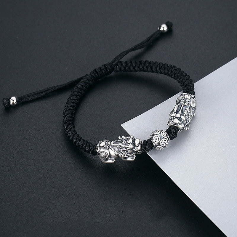 Double Pixiu Bracelet-Mantra Beads Black String