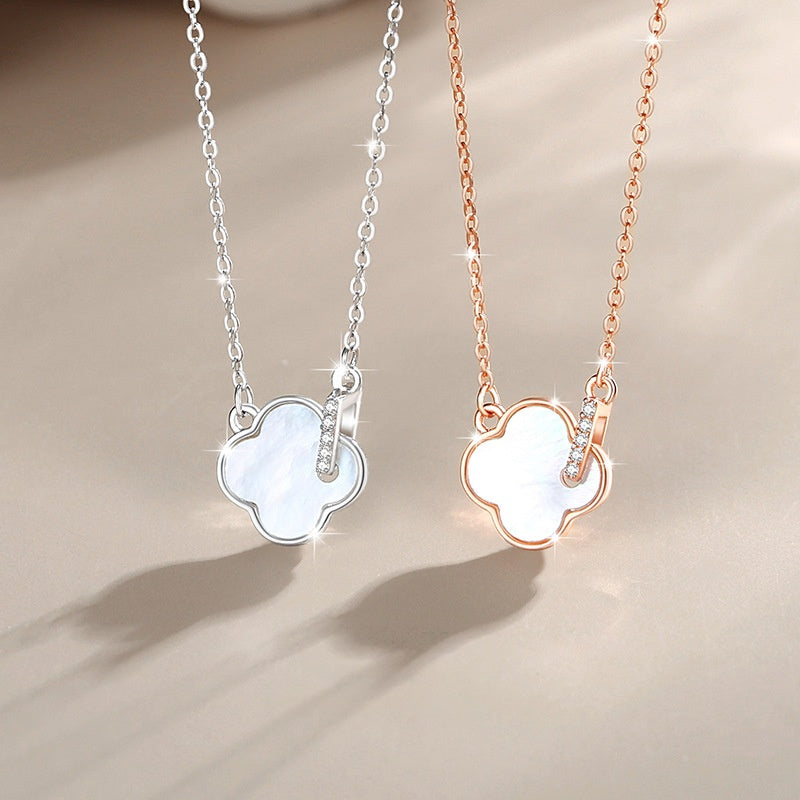 Four Leaf Clover Mother of Pearl Necklace-A Lucky Encounter