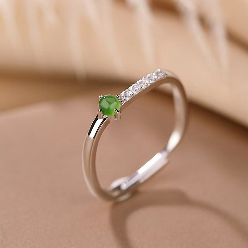 Green Jade Silver Ring-Inner Peace
