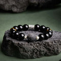Six-Syllable Mantra Obsidian and Black Agate Bracelet-Steadfast Devotion and Inner Strength