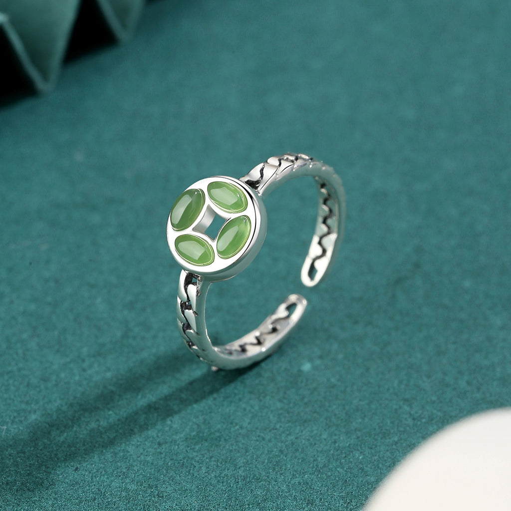Quiet Joy-Coin Nephrite Jade Silver Ring