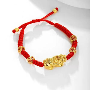 Feng Shui Wealth And Success Coin Gold Pixiu Red Rope Bracelet