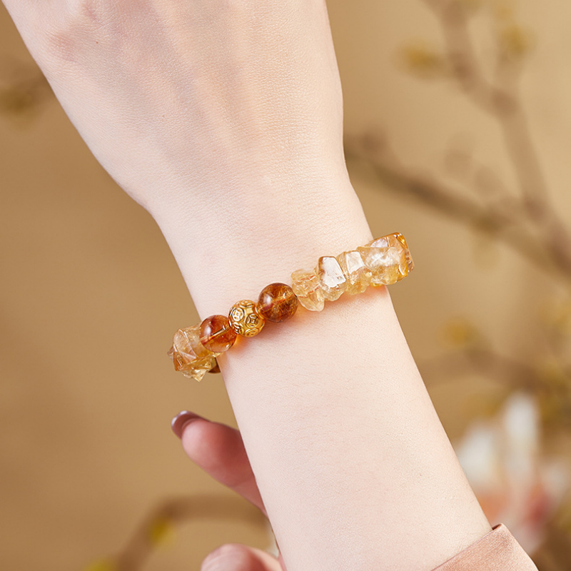 Original close wrist view of the Yellow Tower Quartz bracelet