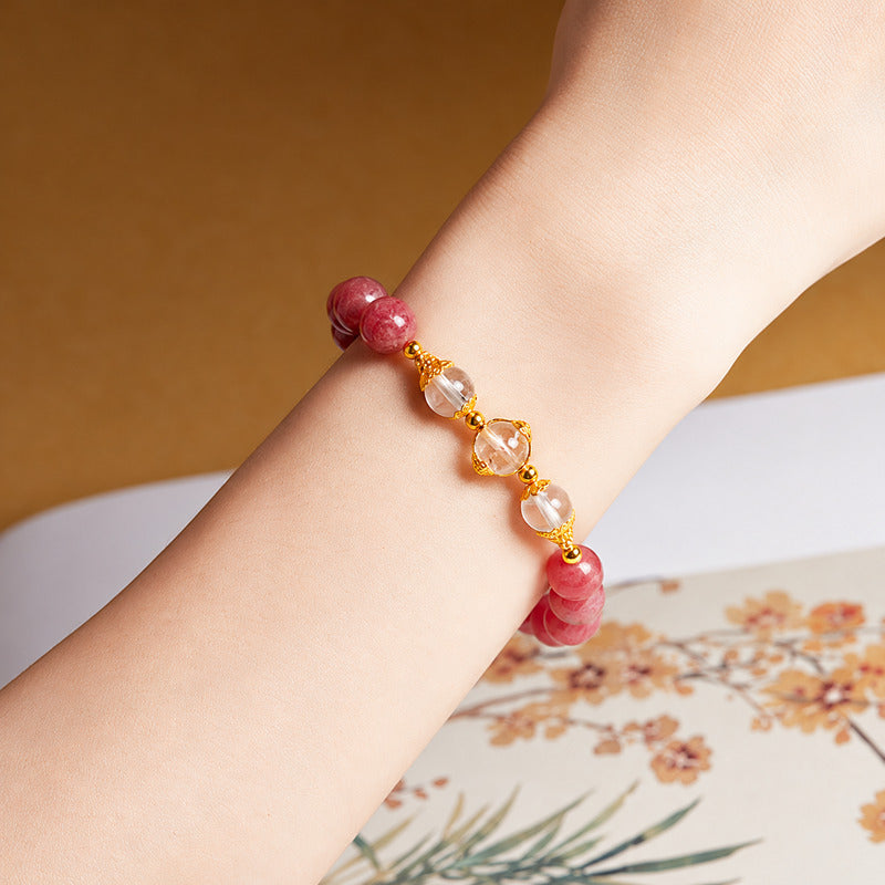 Supplier wrist view of the rhodonite and clear quartz bracelet