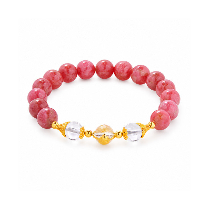 Complete rhodonite and clear quartz bracelet on white