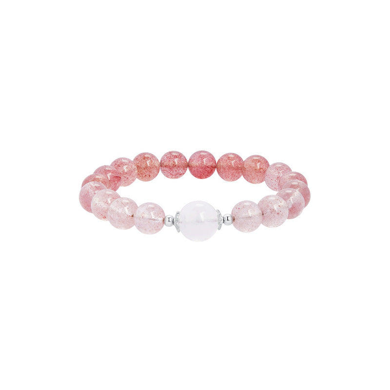 White-background view of the complete strawberry crystal and moonstone bracelet
