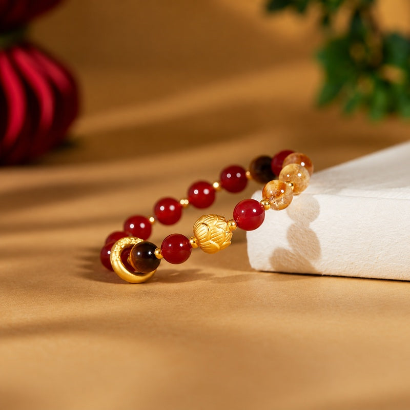 Lotus bracelet showing yellow crystal beads from a low side angle