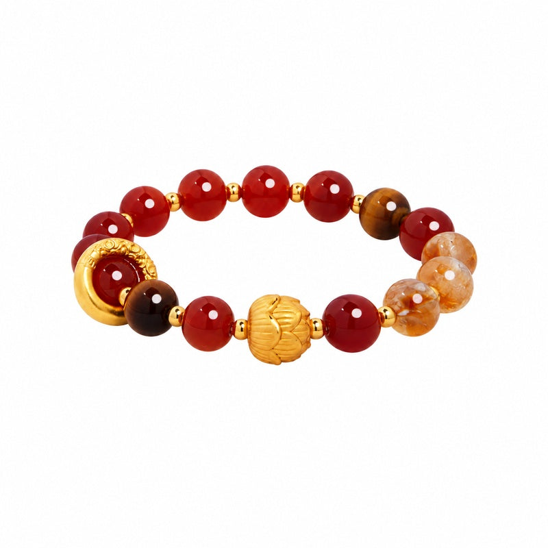 999 fine silver lotus bracelet with red agate on white