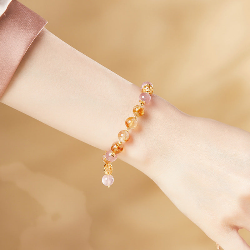 Side view of original model wearing the mixed quartz bracelet