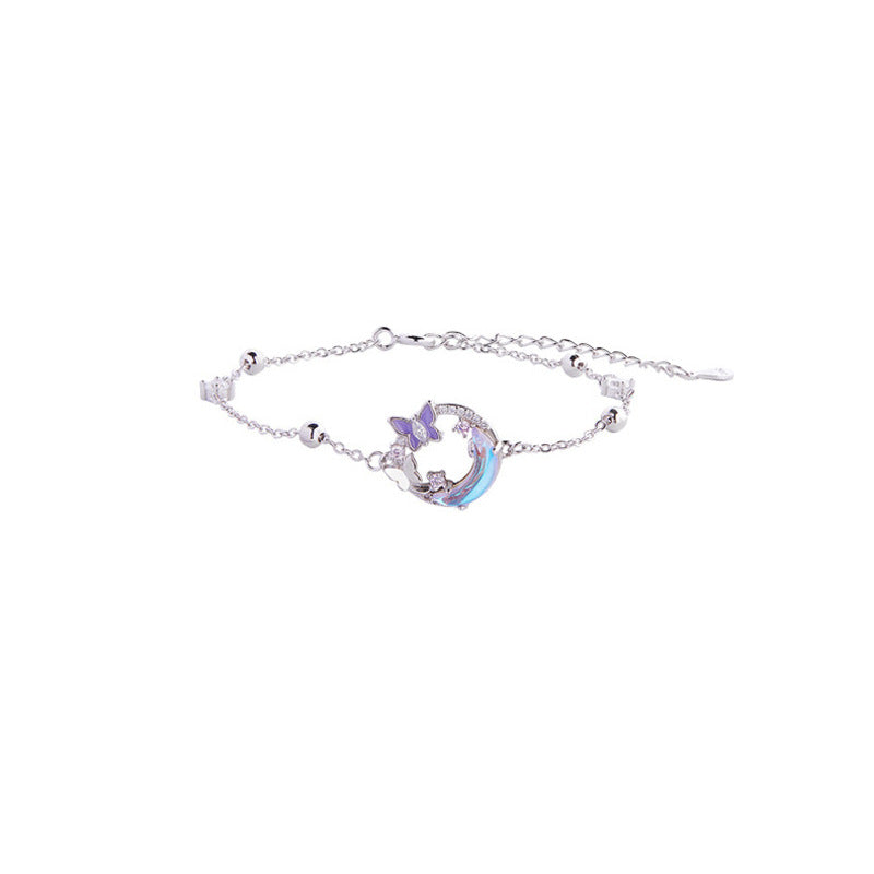 Butterfly moon bracelet on white with adjustable extension chain
