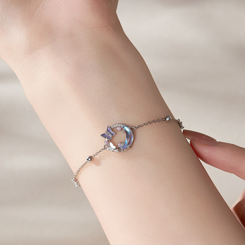 Butterfly moon bracelet shown on the wrist