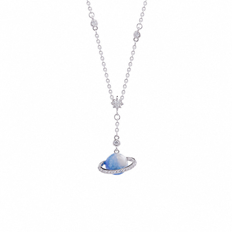 Blue planet necklace on white