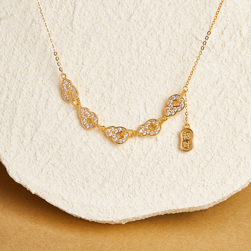 Gourd necklace with blessing plaque on textured stone