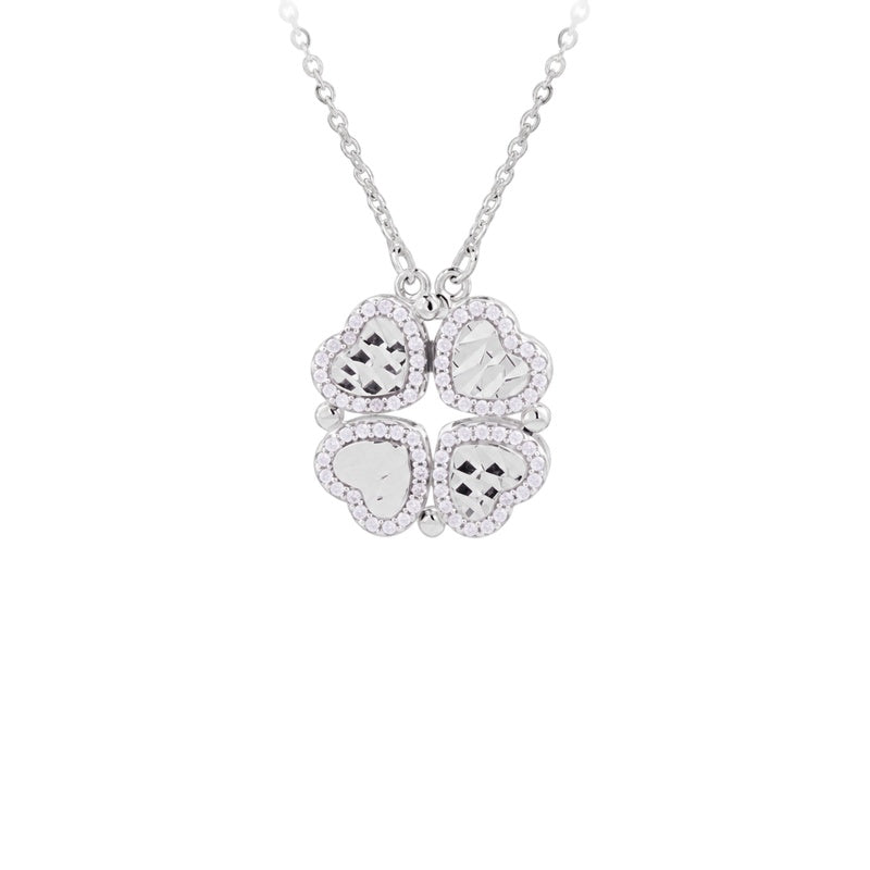 White-background front view of the silver heart clover pendant