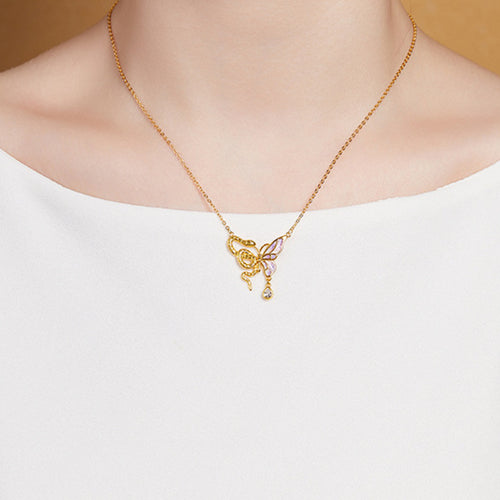 Original supplier model wearing snake butterfly silver necklace