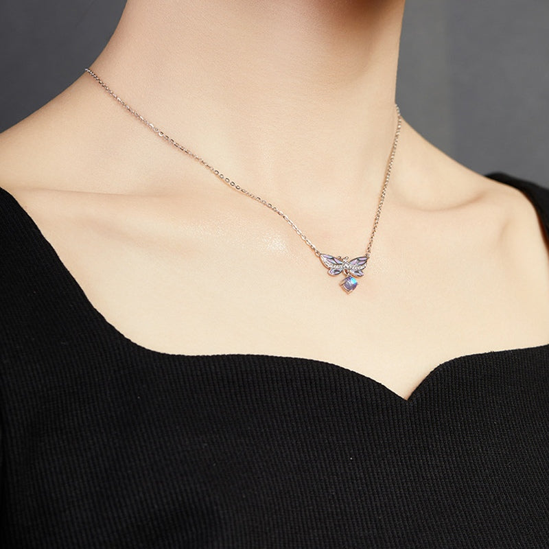 Original angled model view of the butterfly necklace