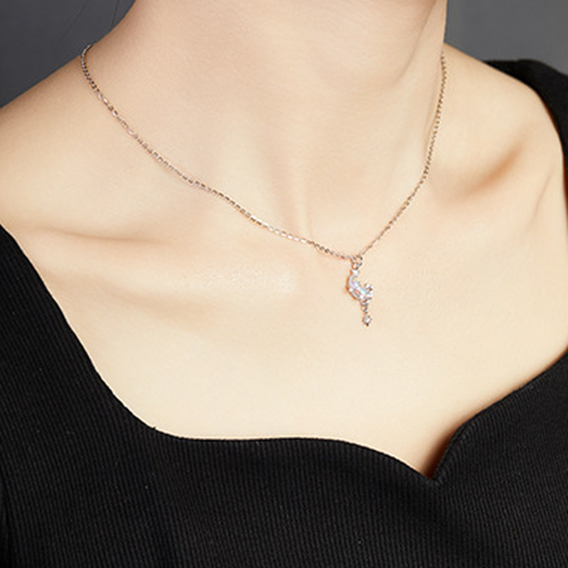 Original model wearing the necklace, side neckline close-up