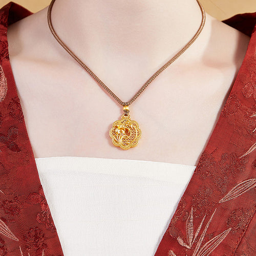 Original model wearing the orchid pendant on braided cord