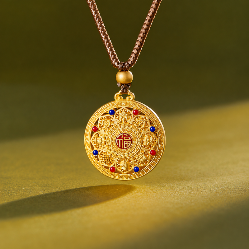 Eight Treasures gold-plated fine silver necklace 1