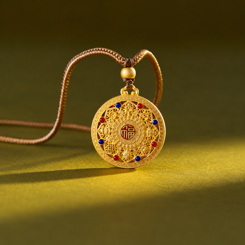 Eight Treasures gold-plated fine silver necklace 3