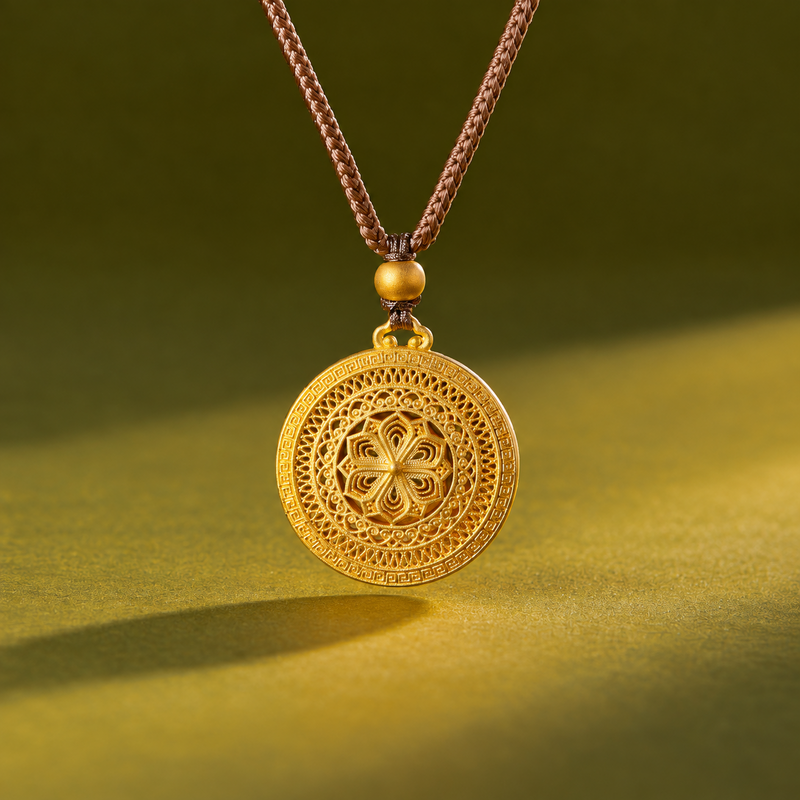 Lotus filigree reverse of the Eight Treasures pendant