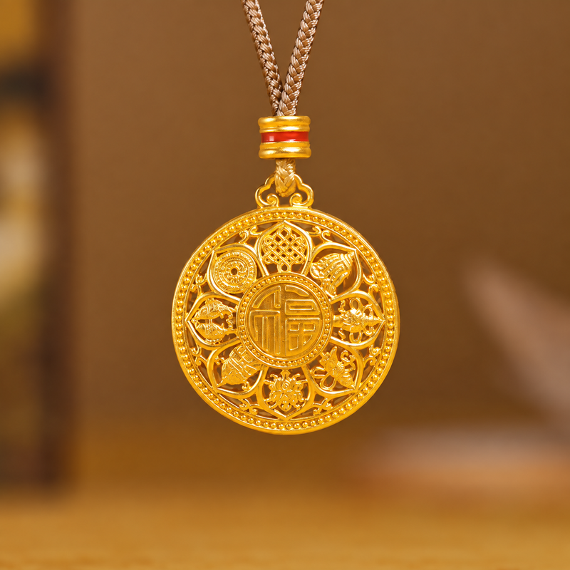 Eight Treasures pendant against a warm brown background
