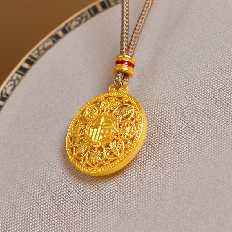 Eight Treasures pendant angled on a cream dish