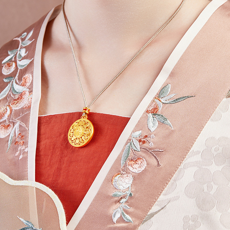 Original side model view of the Eight Treasures necklace