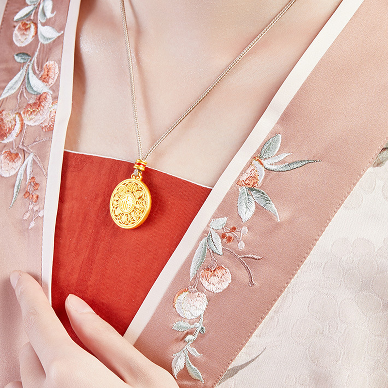 Original angled model view of the Eight Treasures necklace