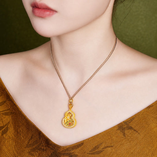 Supplier model wearing the lotus gourd necklace