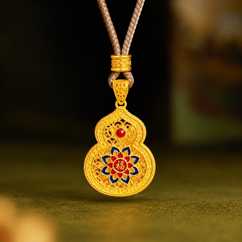 Reverse enamel flower design on the gourd pendant