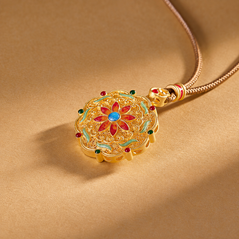 Orchid filigree necklace on warm textured background